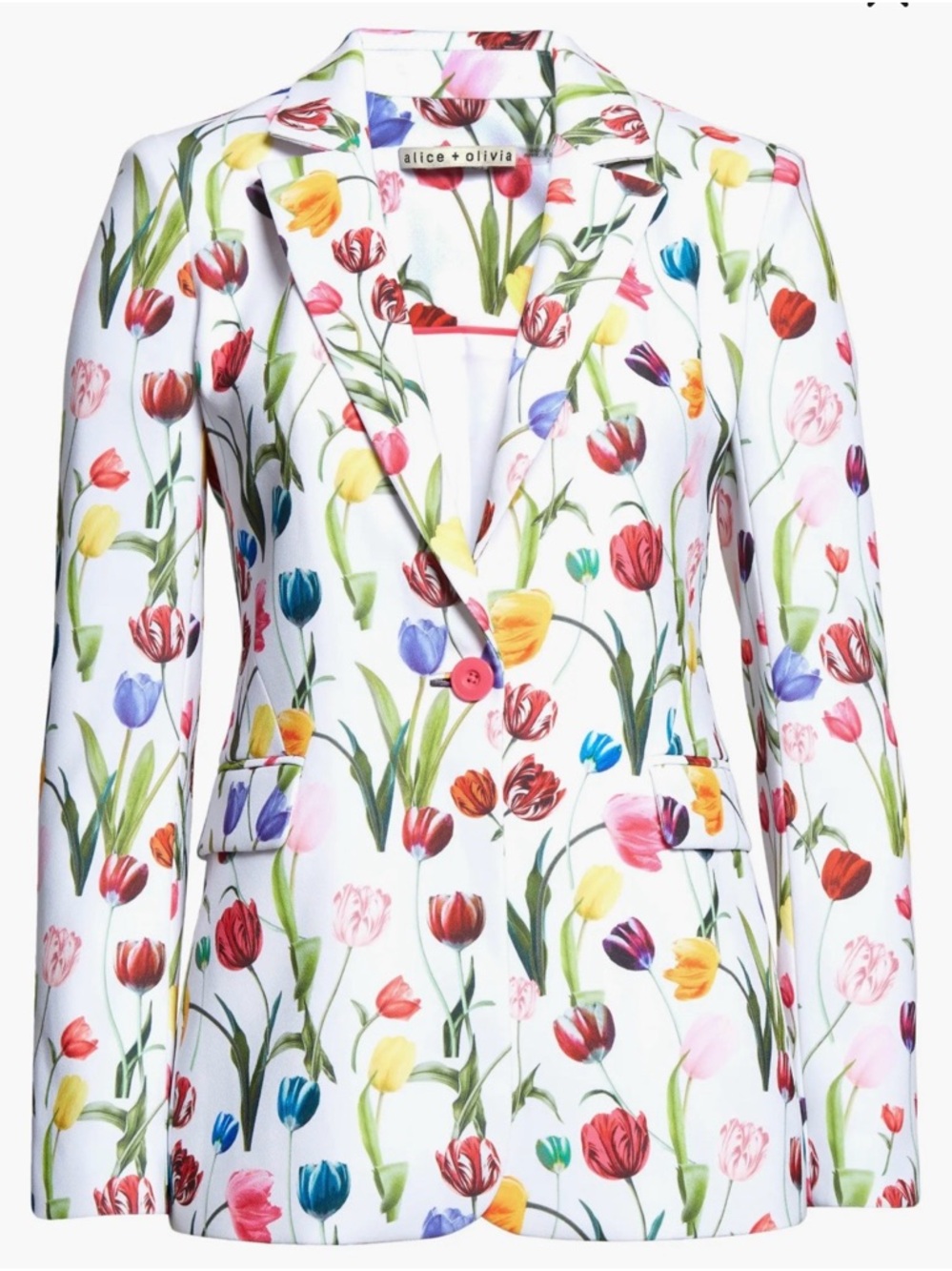 NWT $550 ALICE + OLIVIA Macy Floral Crepe Fitted Blazer, Color KISS MY TULIPS,